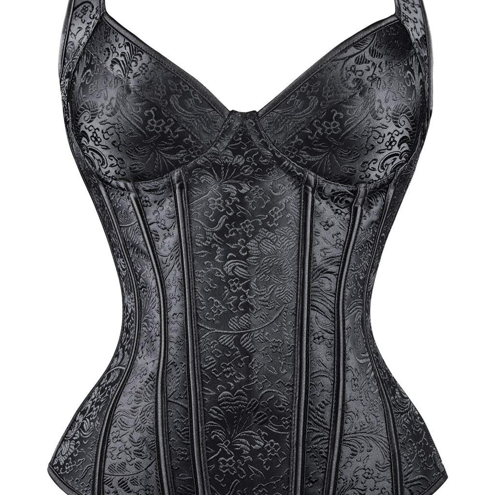 Sleek Black Floral Corset Bustier